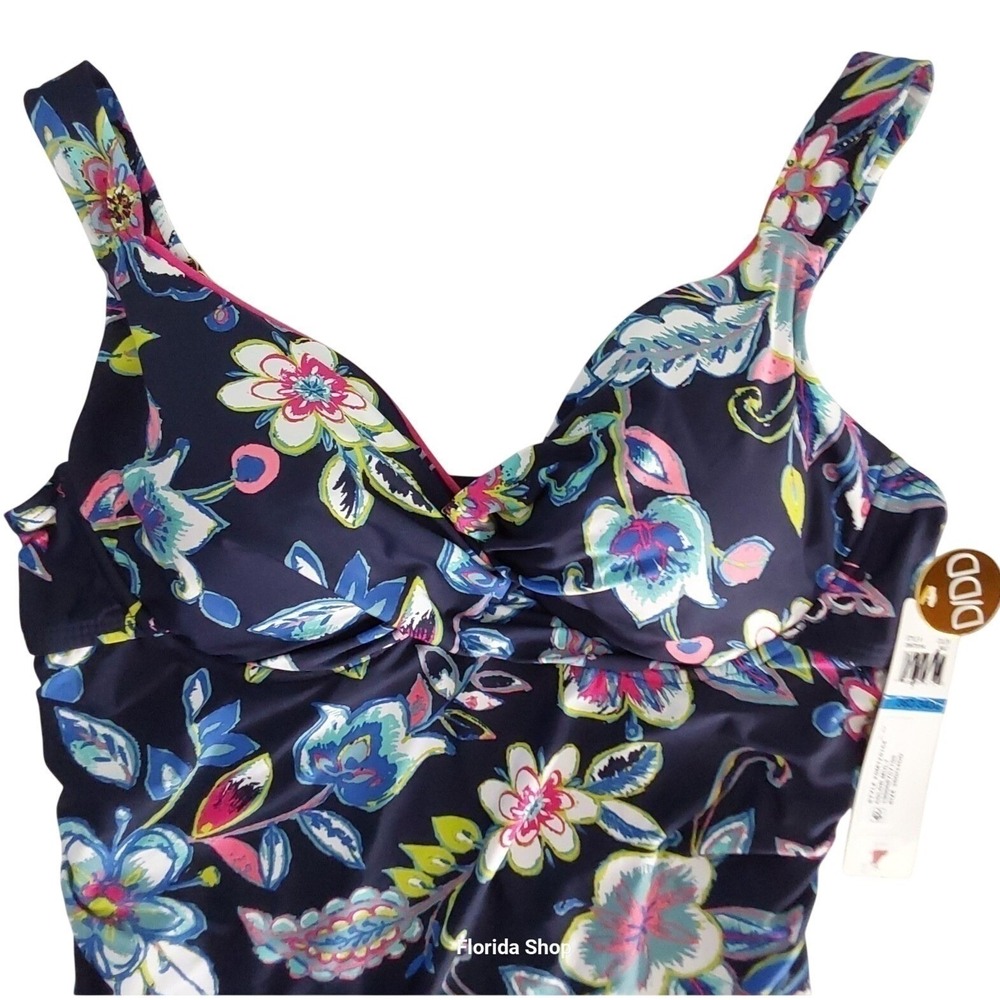 ANNE COLE Swim Tankini NWT size 36D/34DD Underwire Blue Floral Top Swimwear NEW